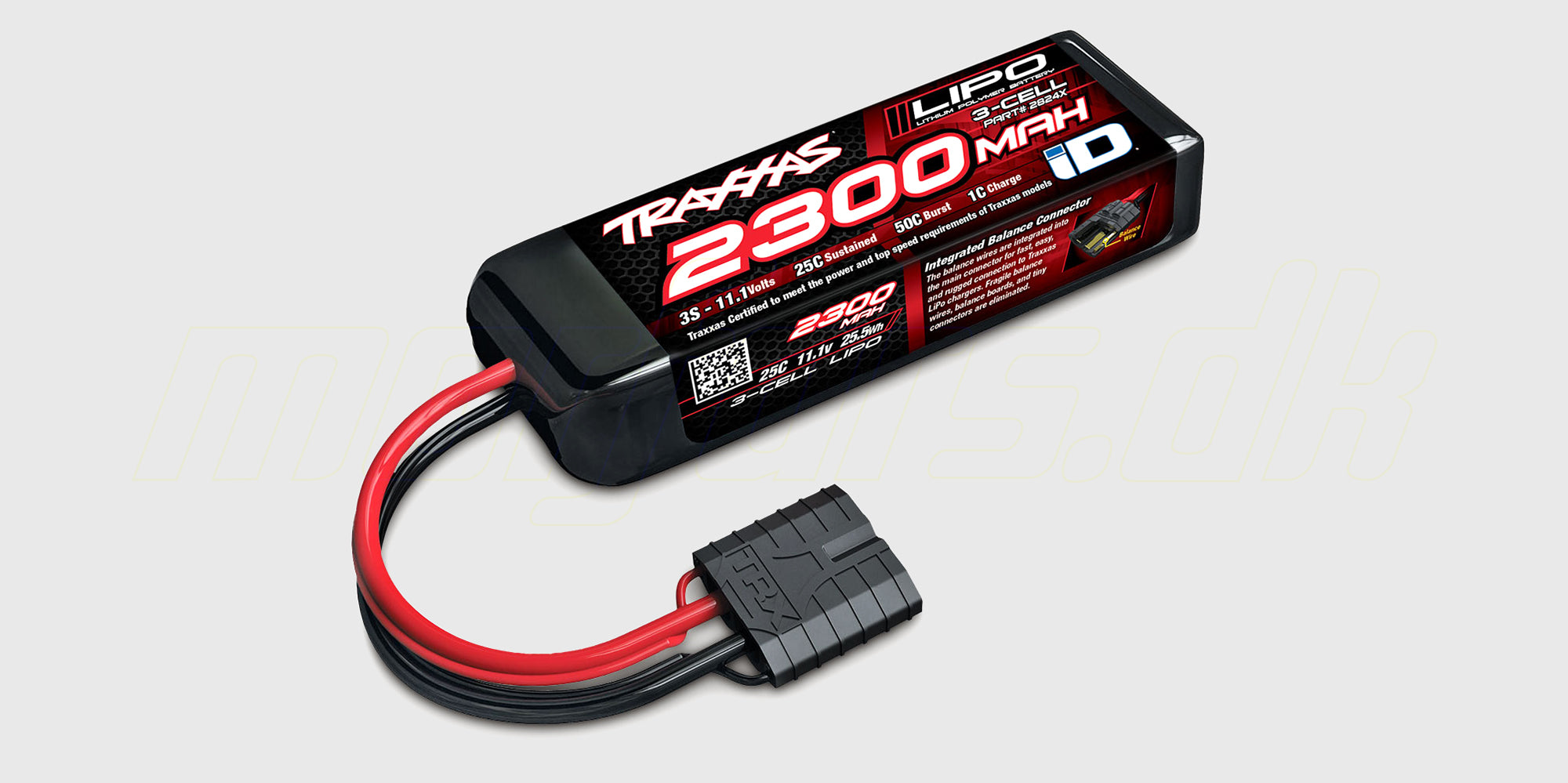 Traxxas 11,1V 2300mAh 3S LiPo batteri i hvid hardcase med iD-stik til fjernstyrede biler.