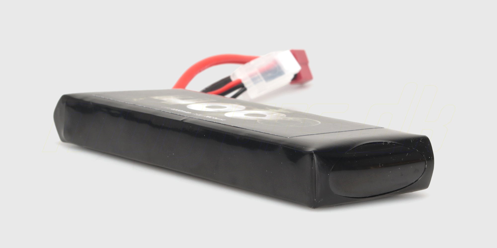 Sort LiPo 4000mAh 7,4V hardcase batteri med Deans-stik til fjernstyrede biler set fra siden.