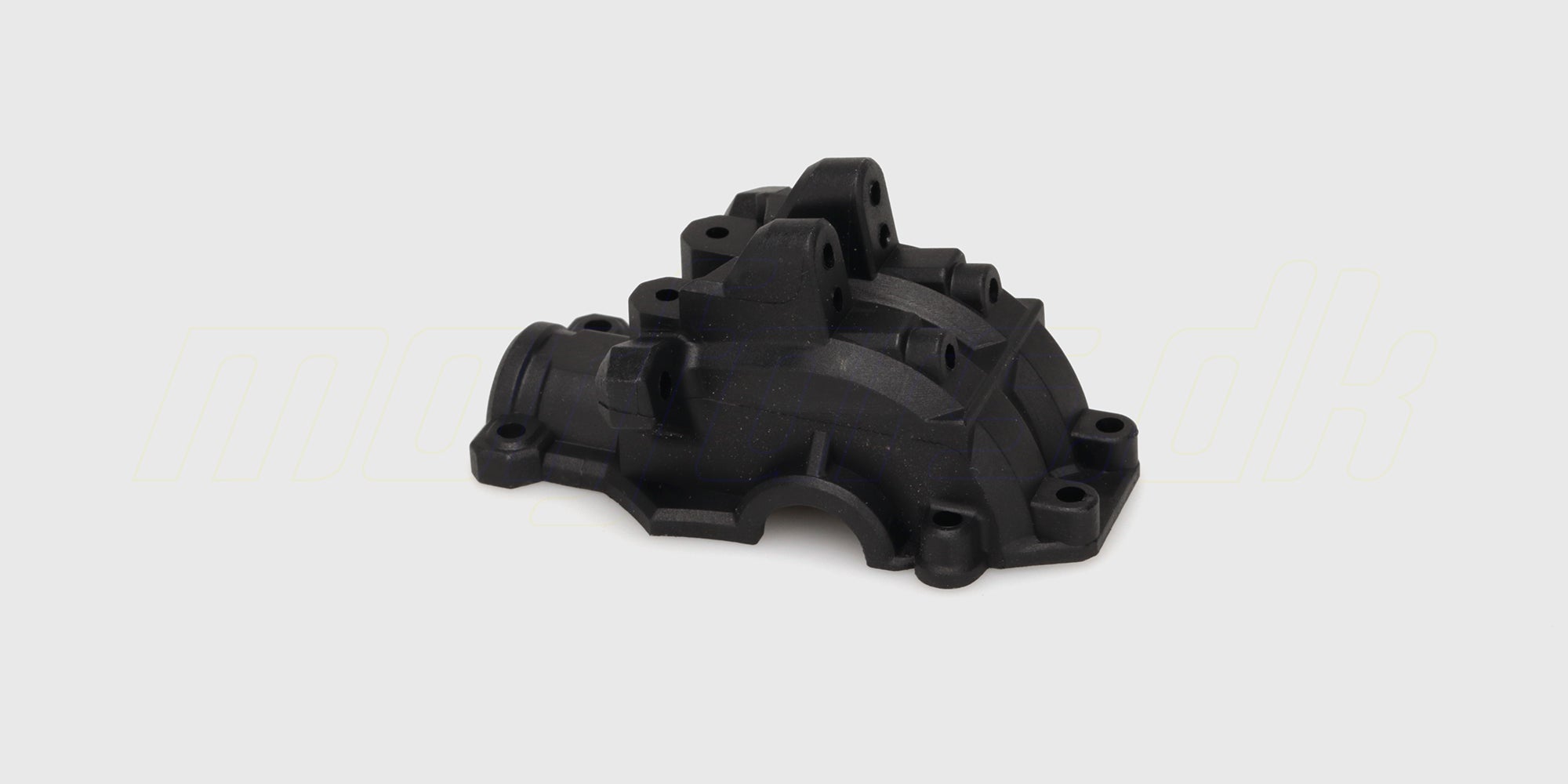 Sort front gear box cover i plast til XLH fjernstyret bil vist på hvid baggrund.