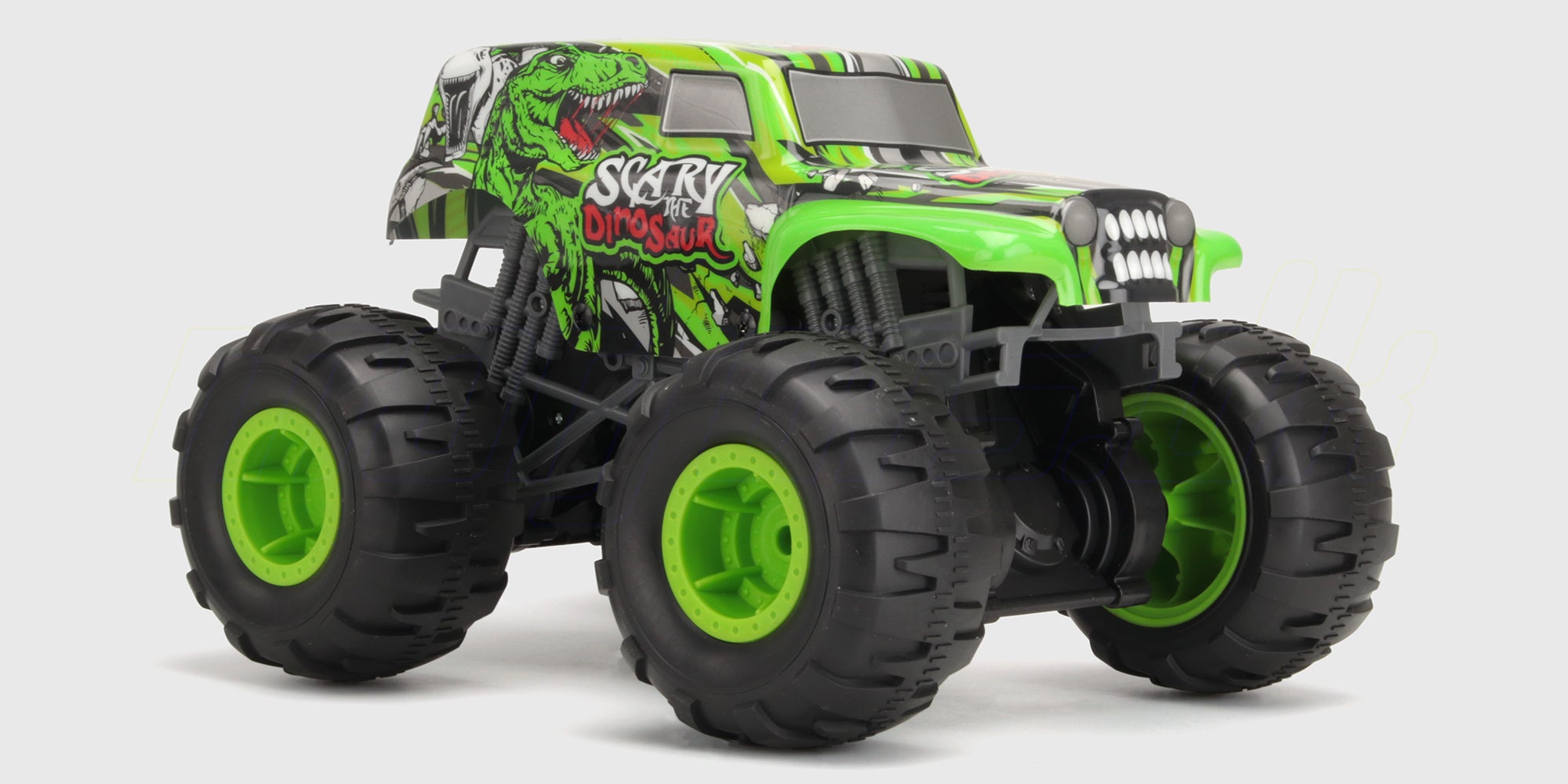 Flash4 MAX fjernstyret monster truck med blå og orange detaljer i fuld fart på en grusvej.