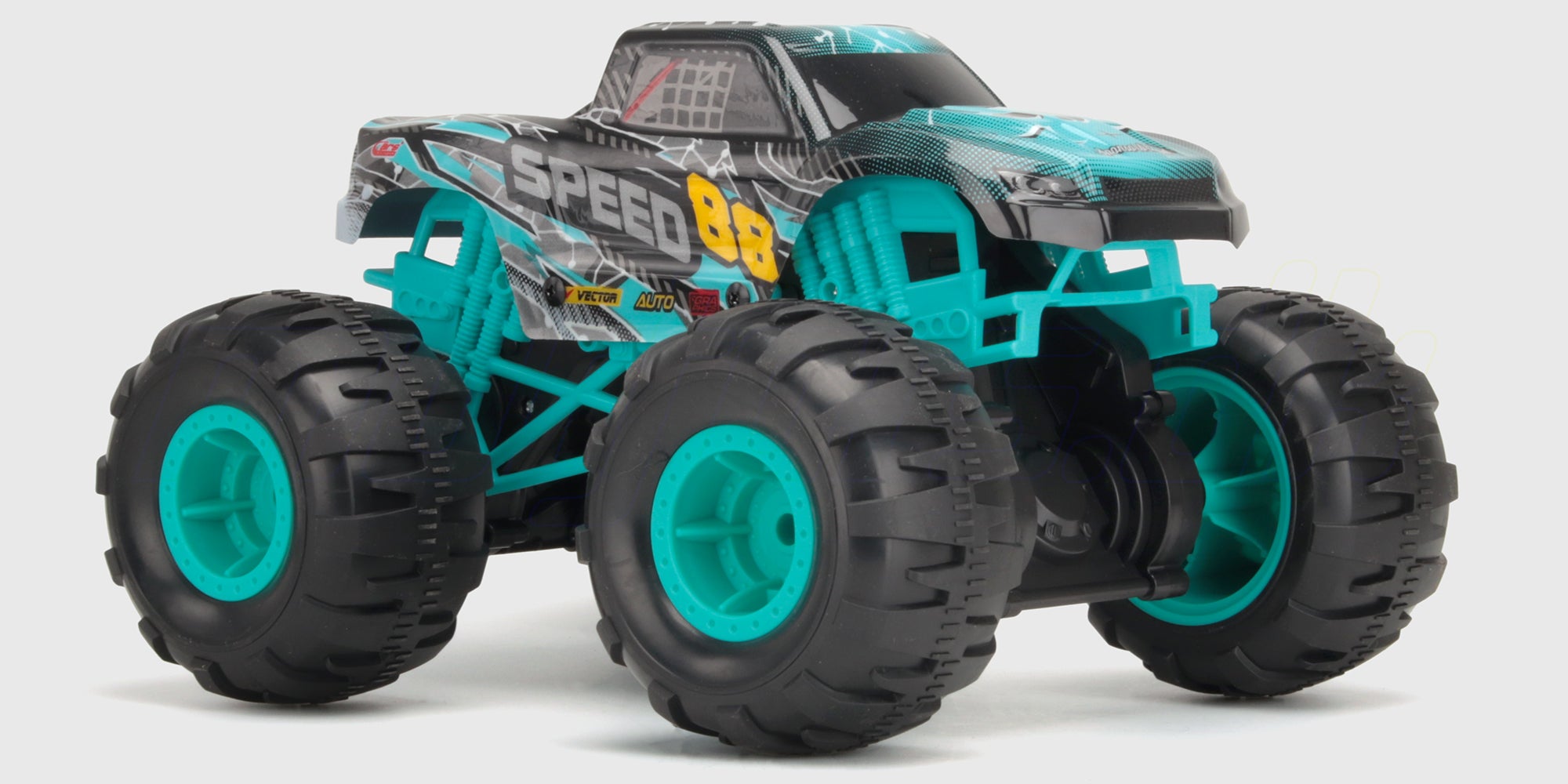 Flash4 MAX fjernstyret monster truck i rød og hvid set skråt forfra på hvid baggrund.
