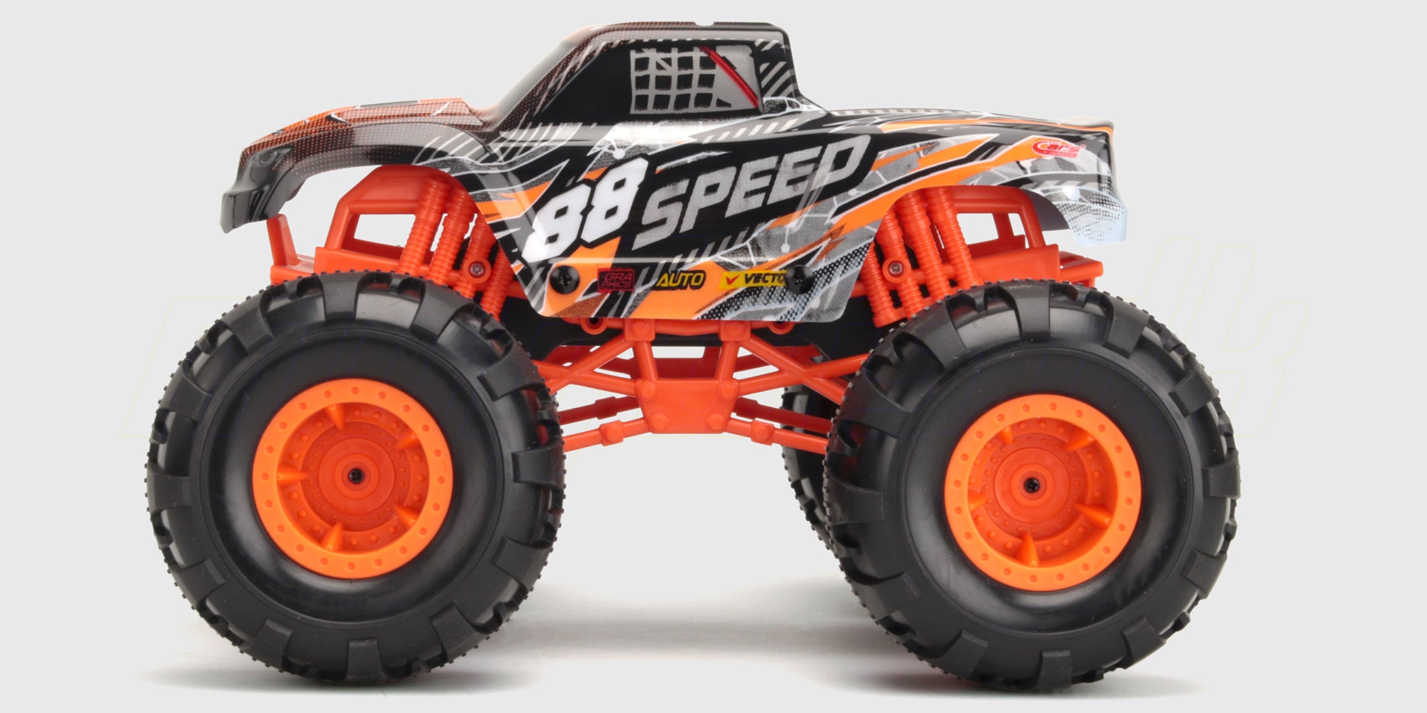 Flash4 MAX fjernstyret monster truck i rød og sort set forfra på en hvid baggrund.