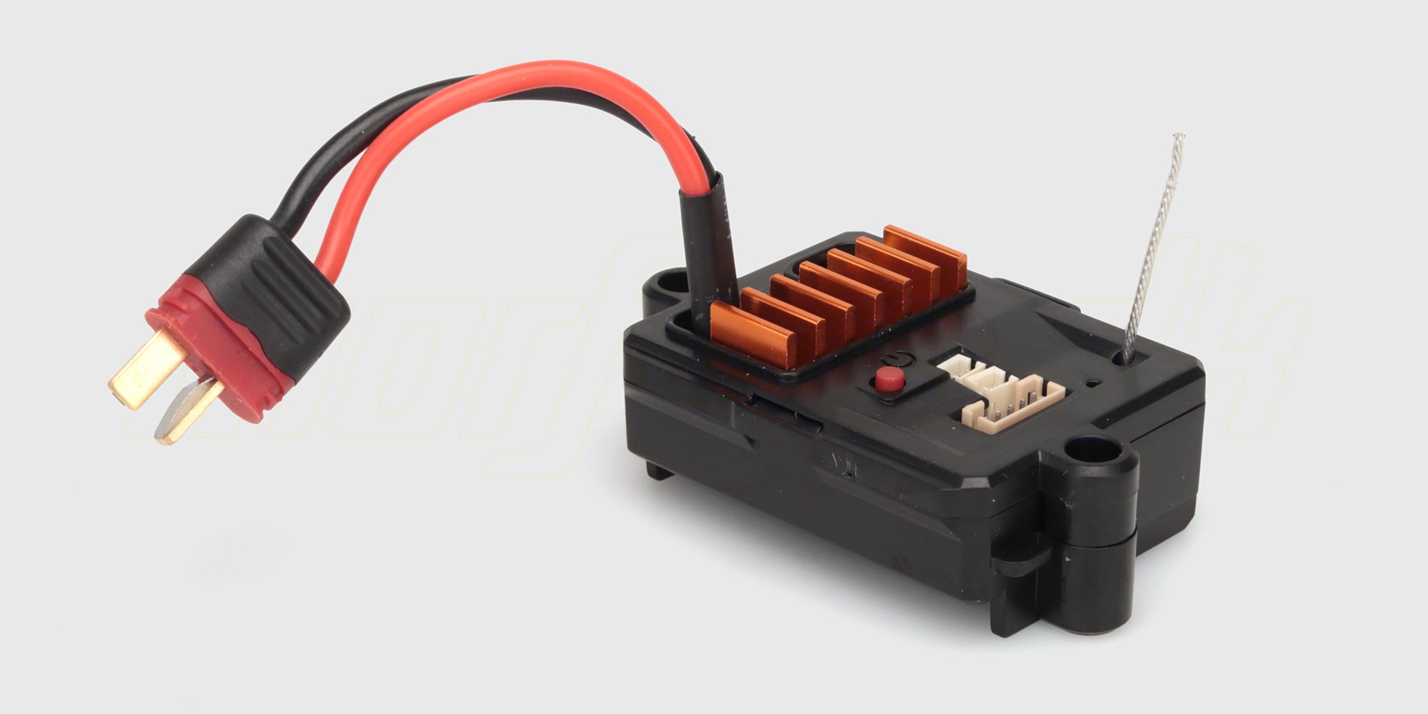 Sort Hammer ESC med orange køleribber og guldstik til montering i en fjernstyret bil.