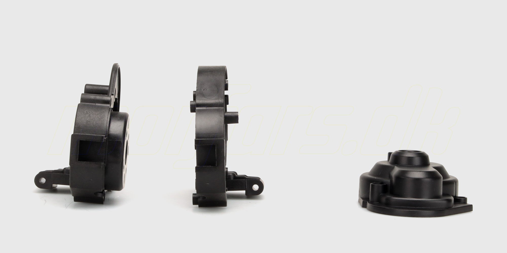 Sort gearkassehus i plast til Hammer fjernstyret bil med præcise monteringshuller.