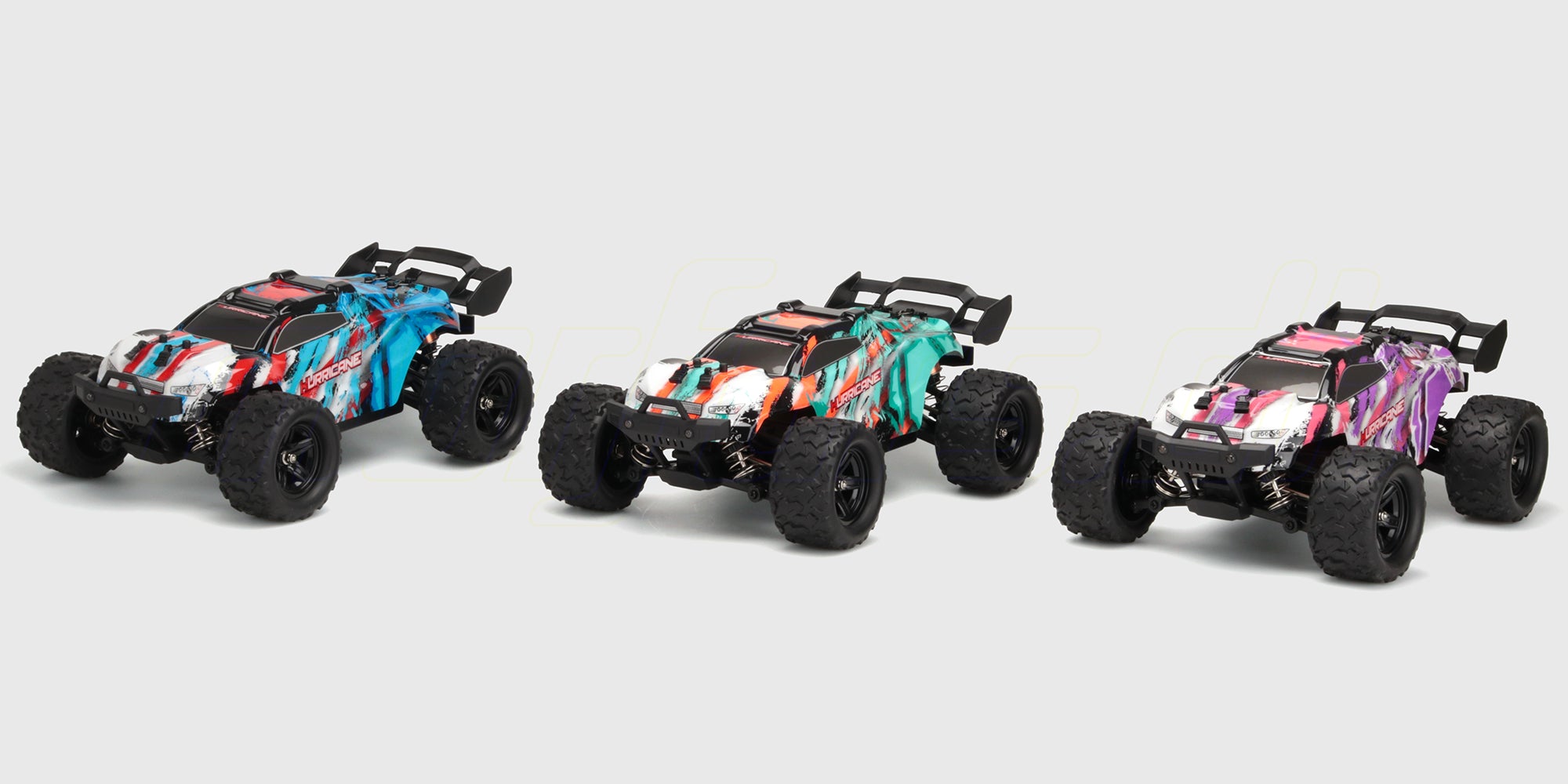 Hurricane 2.0 fjernstyret offroad bil med blåt karrosseri og kraftig affjedring til terrænkørsel.