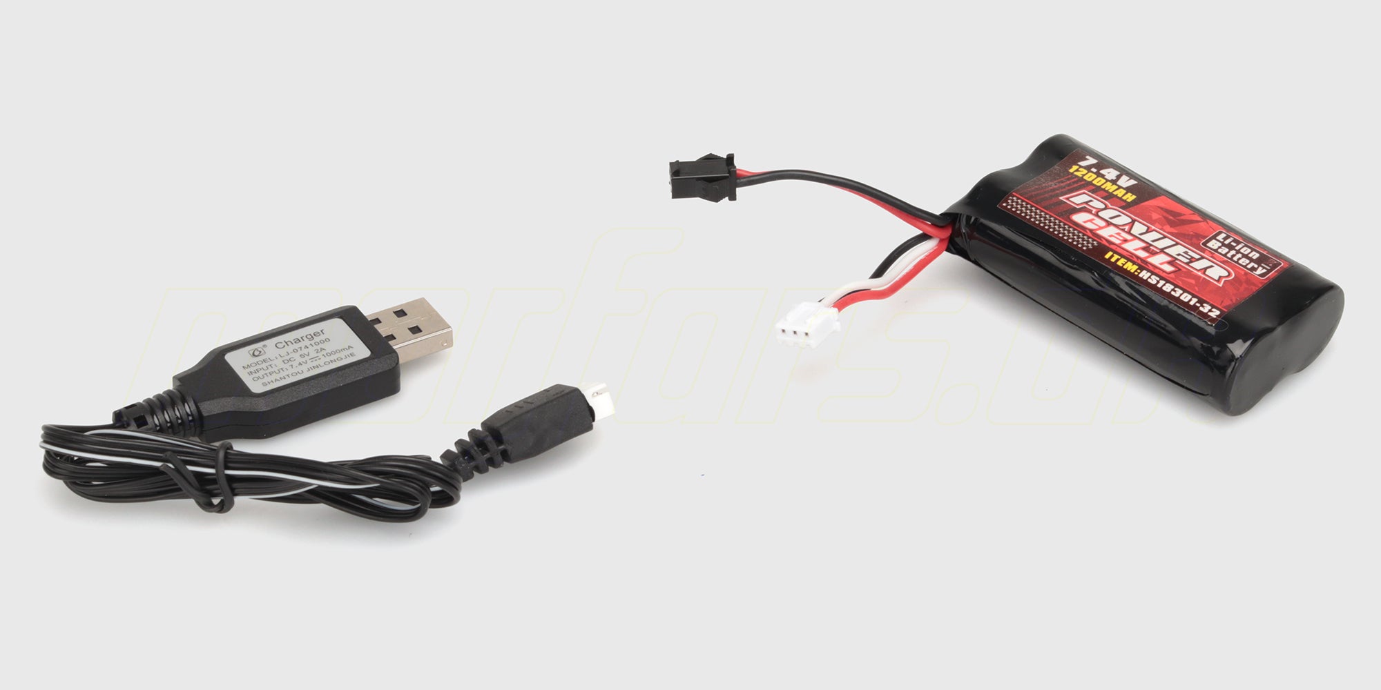 Genopladeligt batteri og USB-oplader til Hurricane fjernstyret bil.