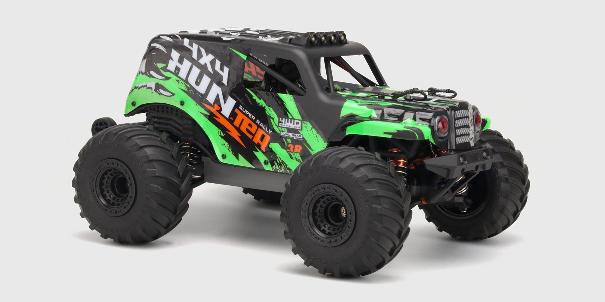 Grøn Hurricane XL Monster Truck fjernstyret bil med store terrængående dæk og robust affjedring.