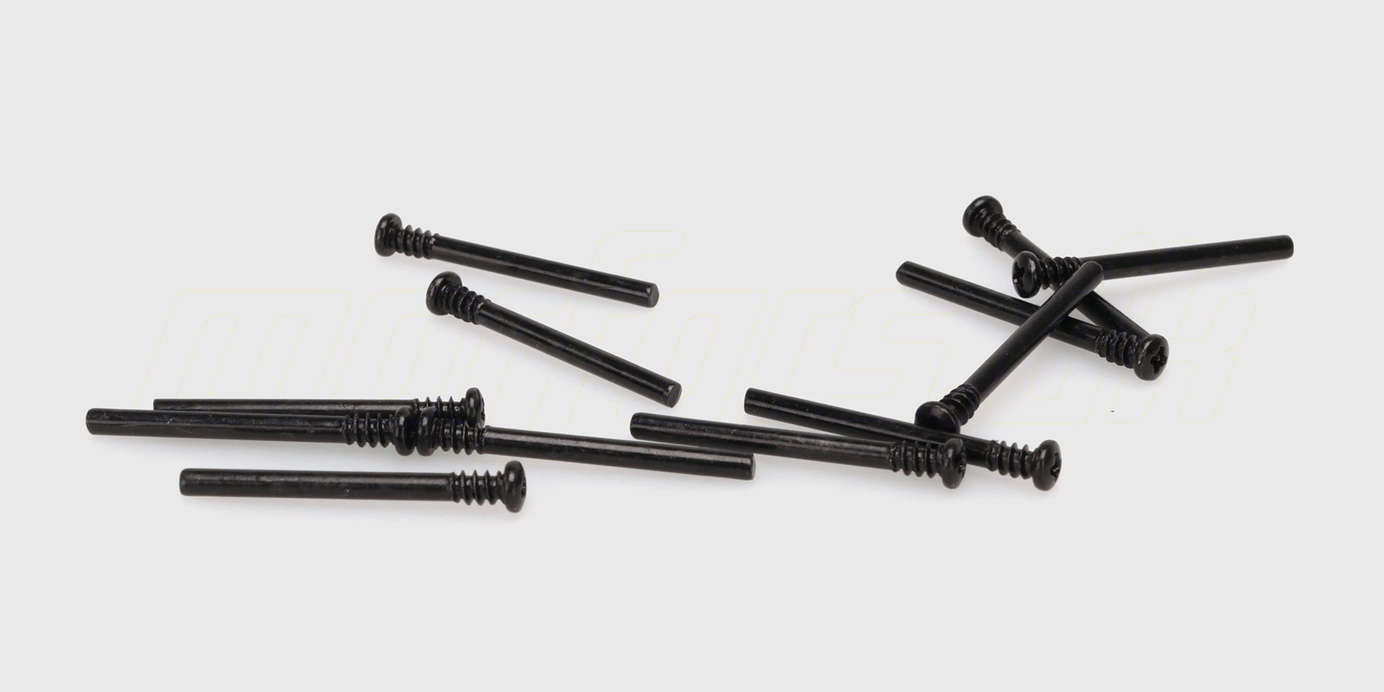 Sort skrue med delgevind i størrelsen 3x5-2,5x25 mm til Hyper Go fjernstyret bil vist på hvid baggrund.