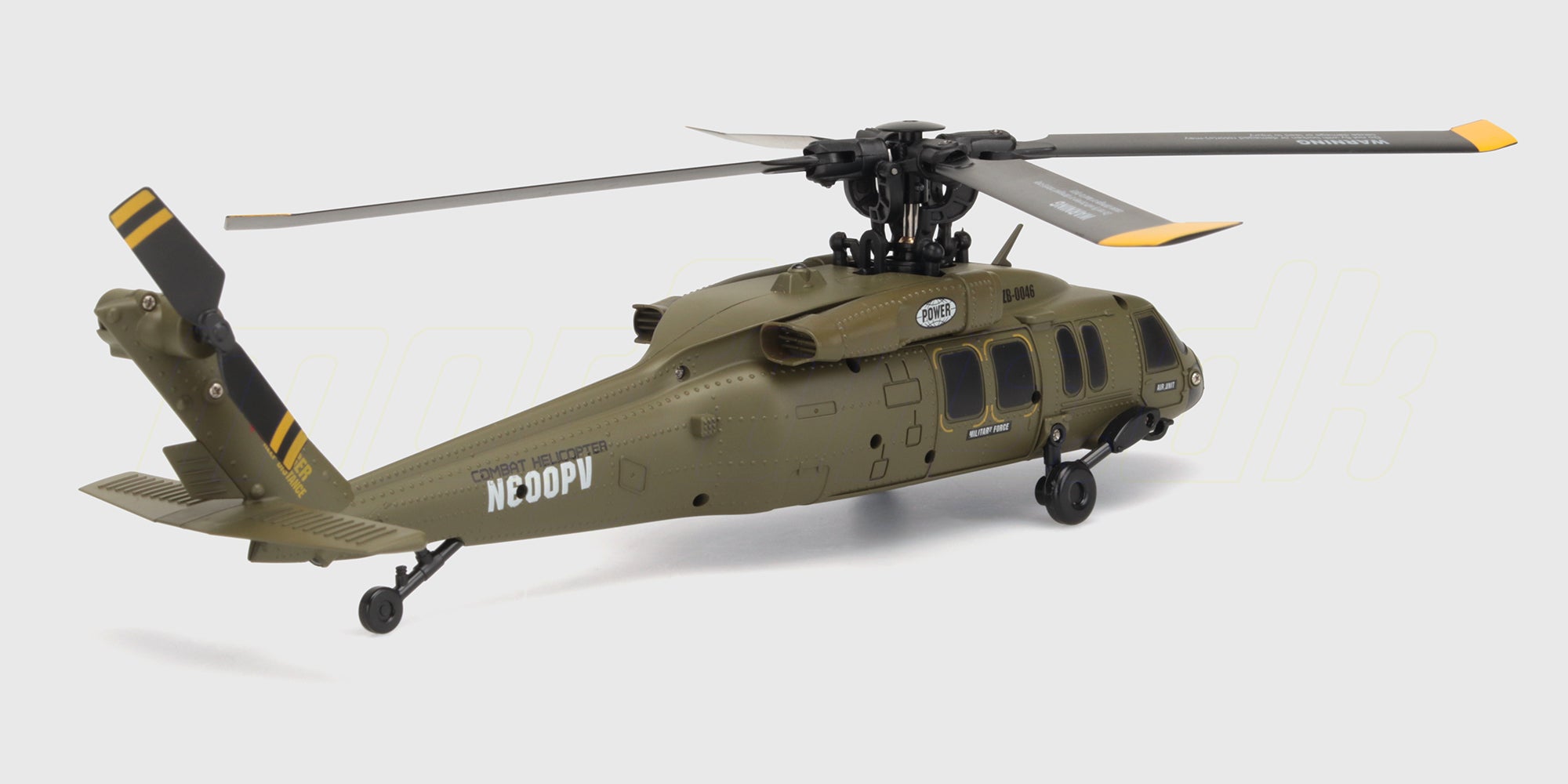 Rød Top Hunter K200 fjernstyret helikopter med fire blade og robuste landingsstel vist fra siden.