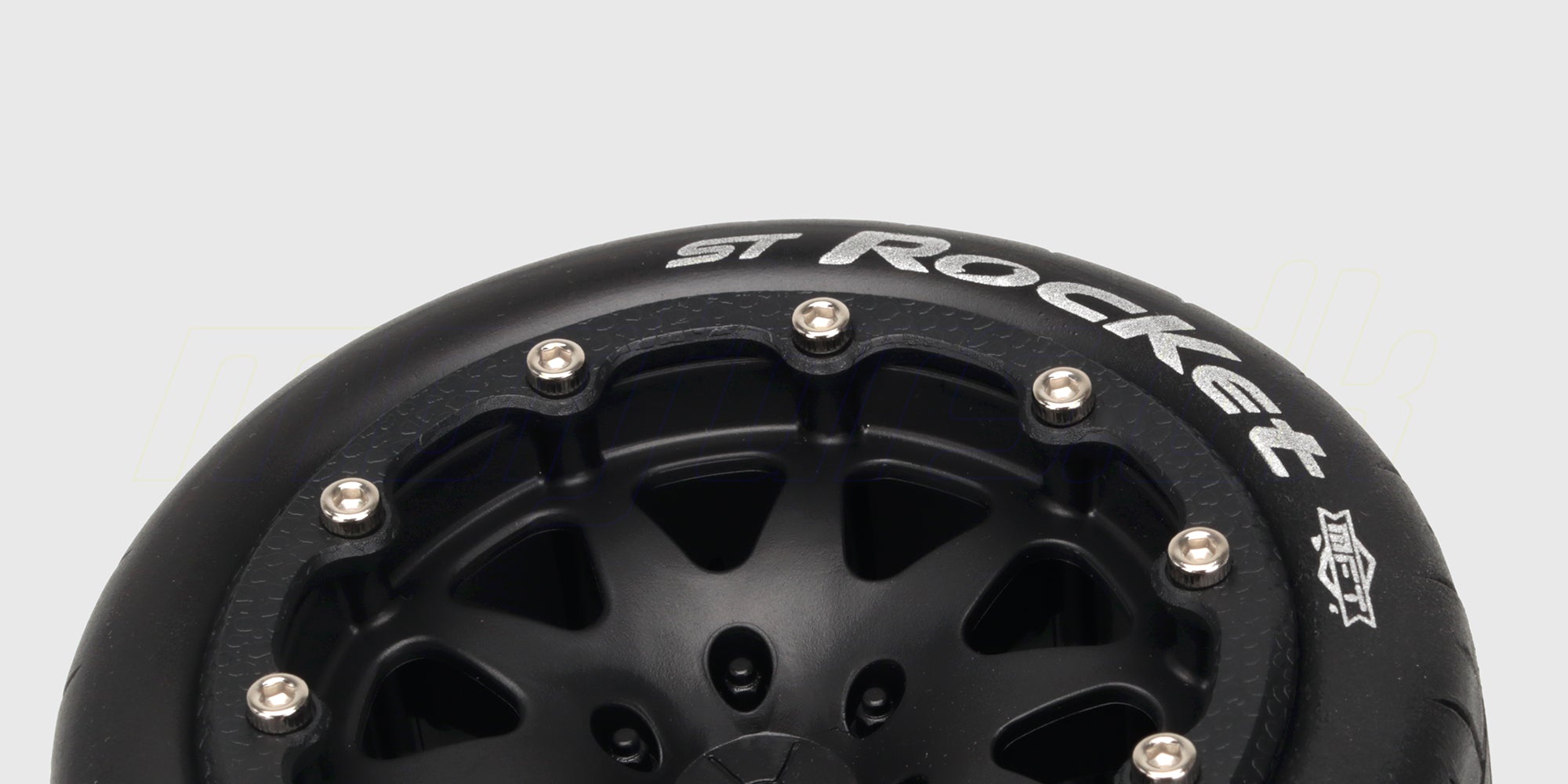 Louise ST-Rocket 3.2 tommer hjulsæt med sorte fælge og asfaltsmønster til fjernstyrede biler.