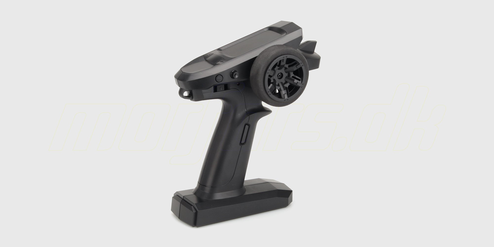 Sort MJX HyperGo T3A fjernstyring med rat og trigger til præcis kontrol af fjernstyrede biler.
