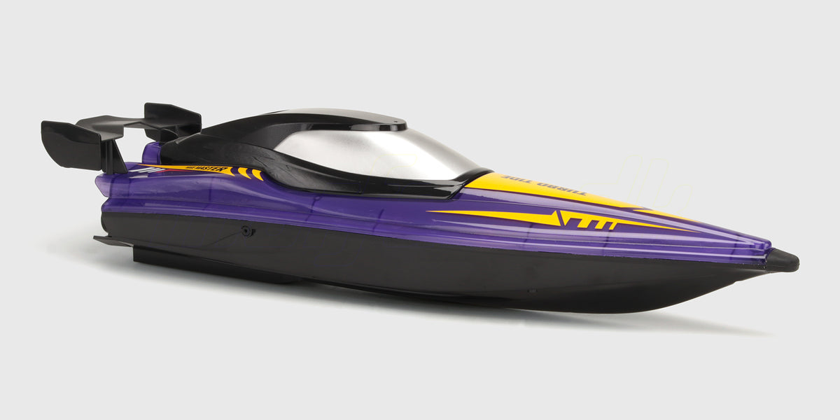 Lilla Shadow Storm fjernstyret speedbåd med gul dekoration