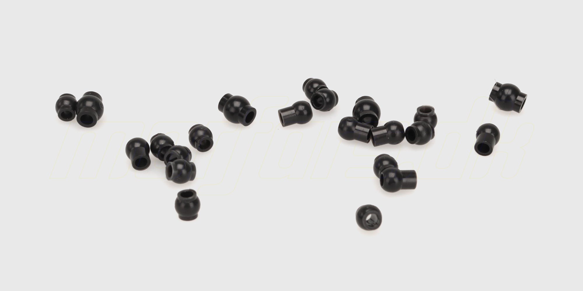 To sæt pivot balls i metal til ophæng på en fjernstyret Hunter bil vist på hvid baggrund.