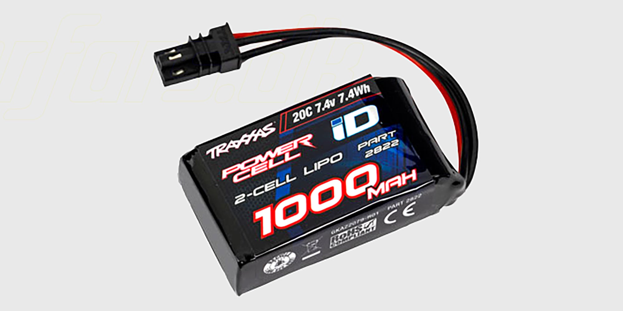 Sort Traxxas LiPo 1000 mAh 7,4V batteri med iD-stik til TRX-4M fjernstyrede biler.