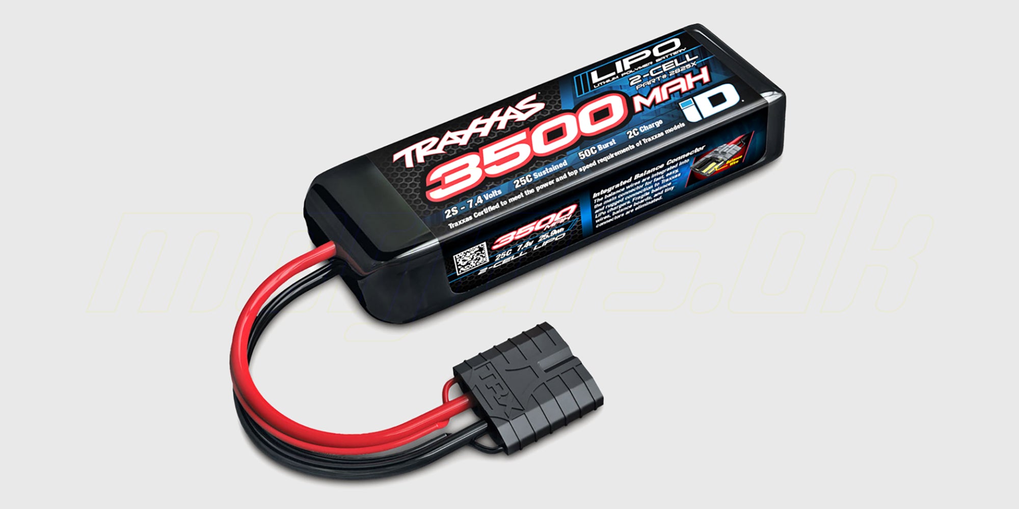 Traxxas 7,4V 3500mAh 2S LiPo batteri i hvid hardcase med iD-stik til fjernstyrede biler.