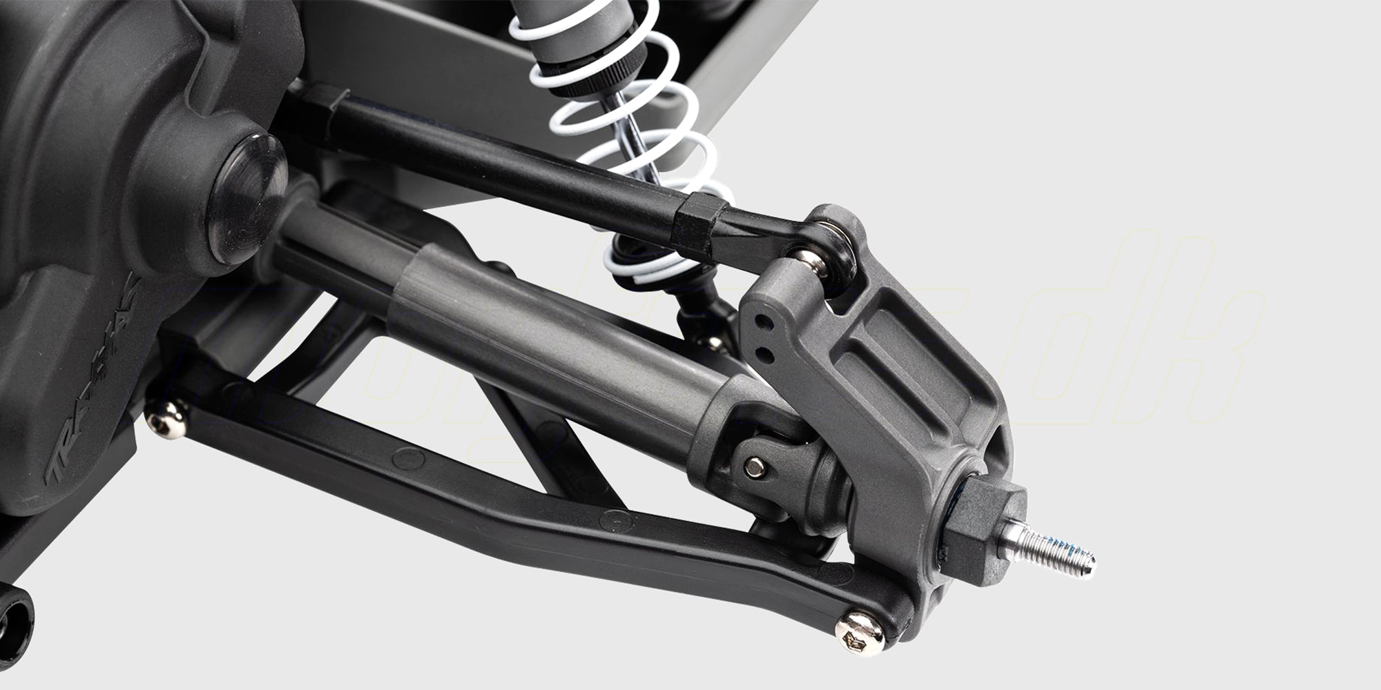 Traxxas Rustler Brushless fjernstyret stadium truck i blå med offroad-dæk set fra siden.