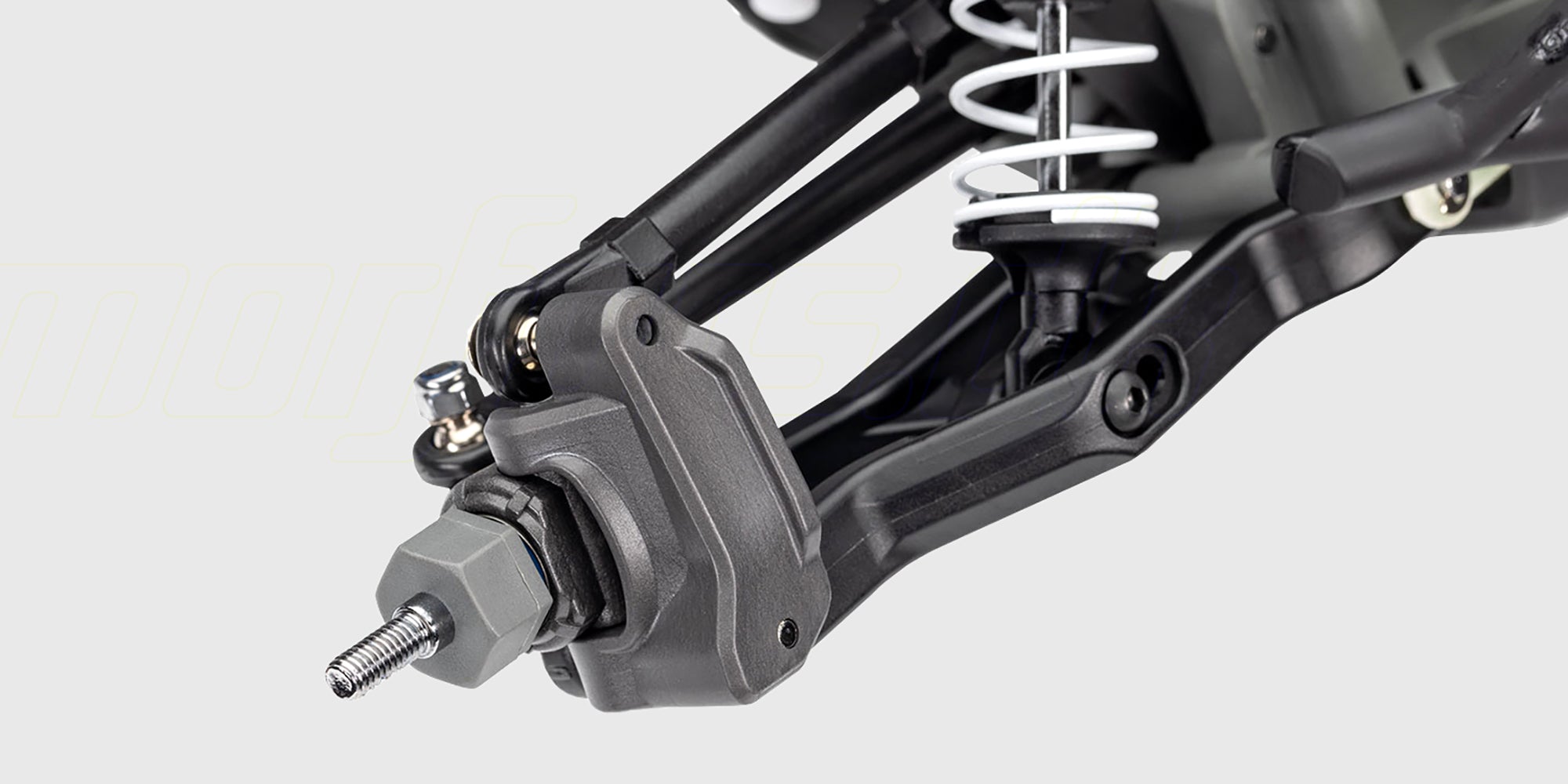 Blå Traxxas Rustler Brushless fjernstyret bil med store offroad-hjul set fra siden på hvid baggrund.