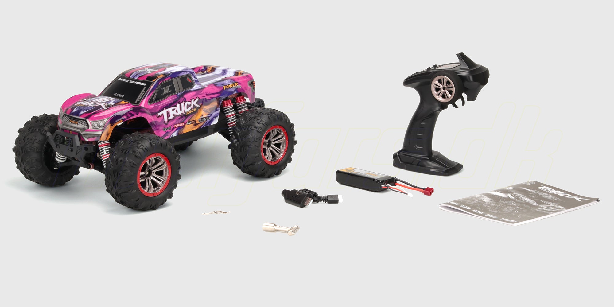 XLH Race Truck leveret i original emballage med fjernstyring og genopladeligt batteri.