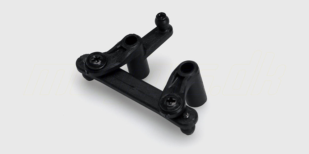 Sort steering arm kit styretøjssæt til Spirit fjernstyret bil med tilhørende skruer.