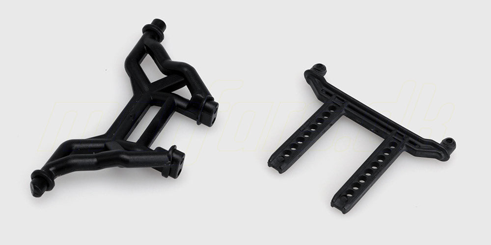 Sort karrosseriholder i plast til Spirit fjernstyret bil vist på en hvid baggrund.