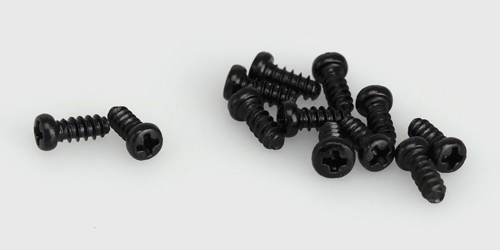 To små selvskærende rundhovedede skruer i størrelsen 2.6x6 mm til montering i fjernstyrede biler.