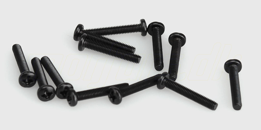 Rundhovedet maskinskrue med mm-gevind i størrelsen 3x18 mm til reparation af fjernstyrede biler.