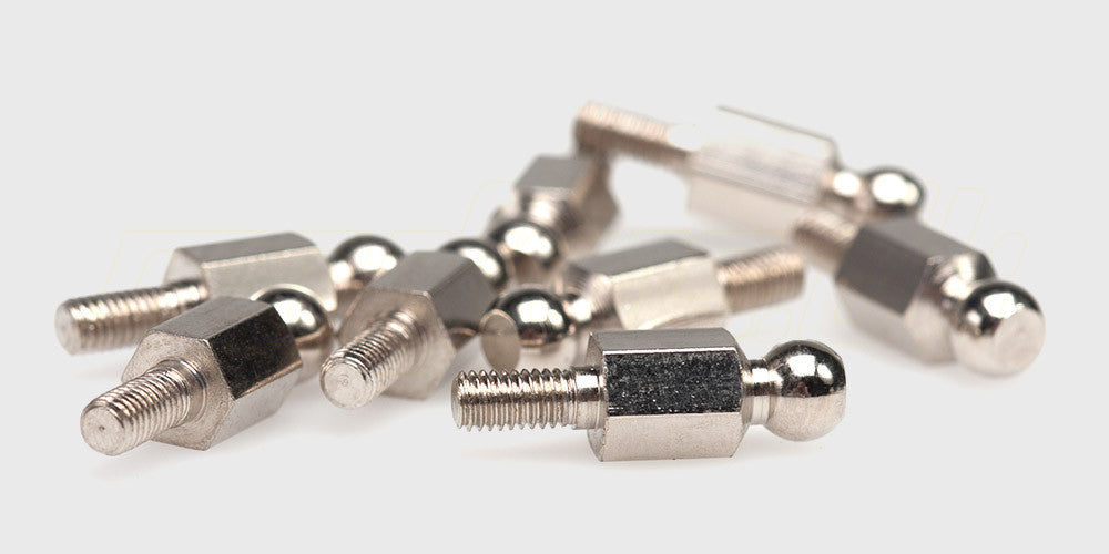 To stk. shock ball studs i metal til montering af støddæmpere på fjernstyrede biler.