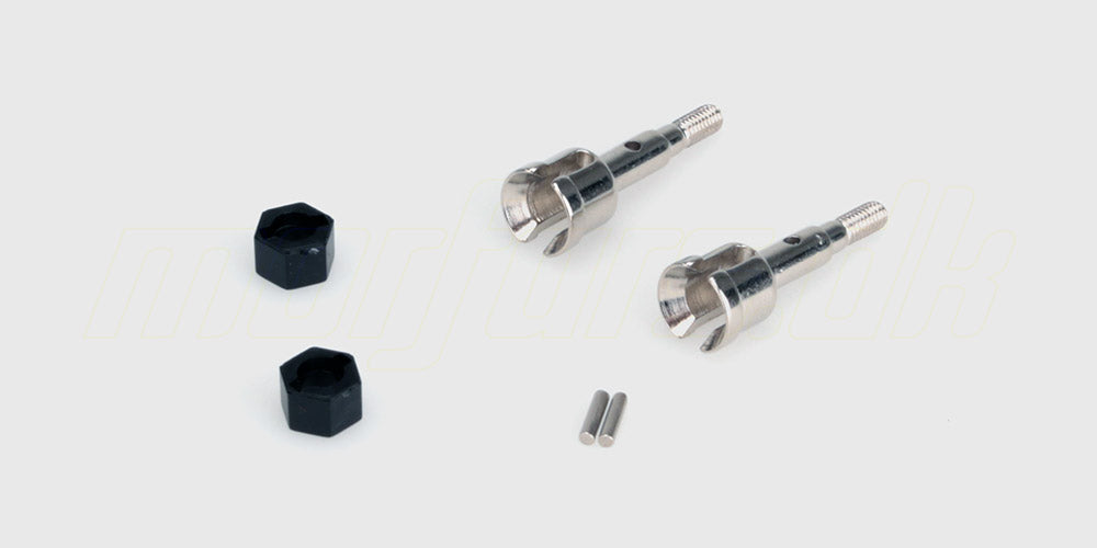 To metal hjulaksler til Hurricane fjernstyret bil vist på en hvid baggrund.