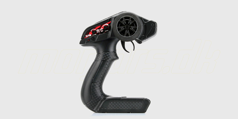 Sort Hurricane radiosender med rat og ergonomisk greb til kontrol af fjernstyrede biler.