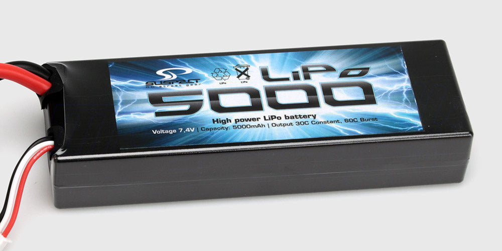 Kraftfuldt Traxxas LiPo 5000 mAh 7,4V batteri med iD-stik til fjernstyrede biler.