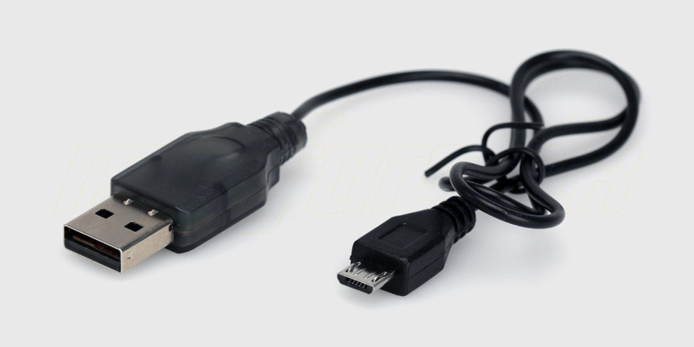 Sort C129 USB-oplader til fjernstyret helikopter med hvidt batteristik og USB-tilslutning.