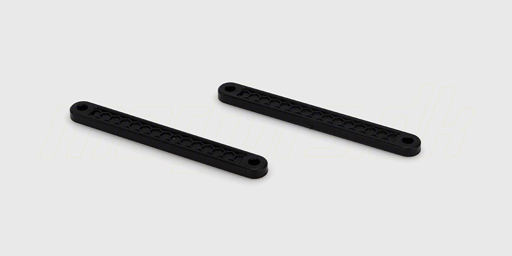 To sorte Hammer front og rear upper links i robust plast til ophæng på en fjernstyret bil.