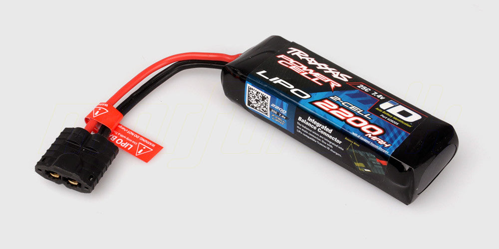 Traxxas Power Cell 7,4V 2200mAh 2S LiPo batteri i hvid hardcase med iD-stik til fjernstyrede biler.