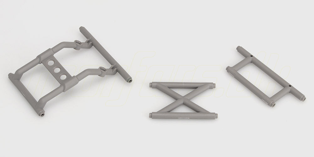 Sorte roll cage posts til montering af en beskyttende styrtbøjle på en fjernstyret bil.