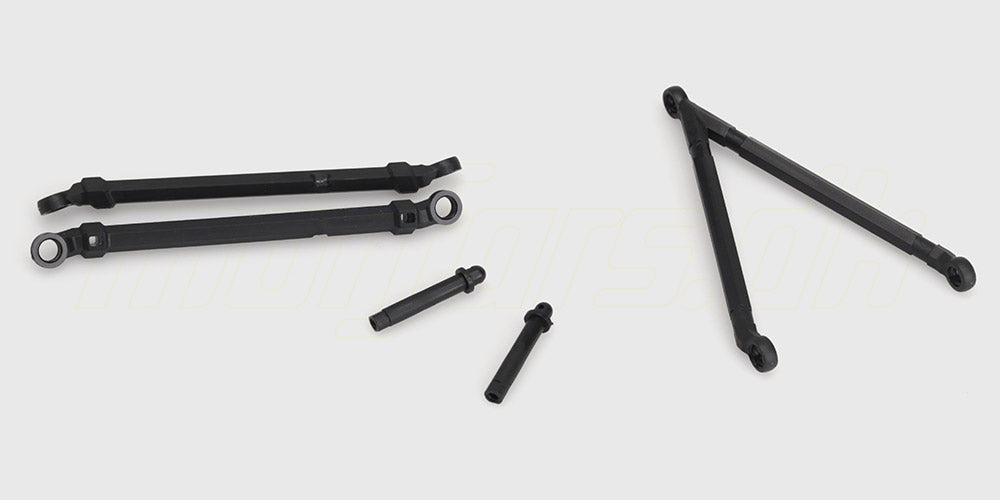Sæt med sorte plastik suspension links og body posts til fjernstyret bil.