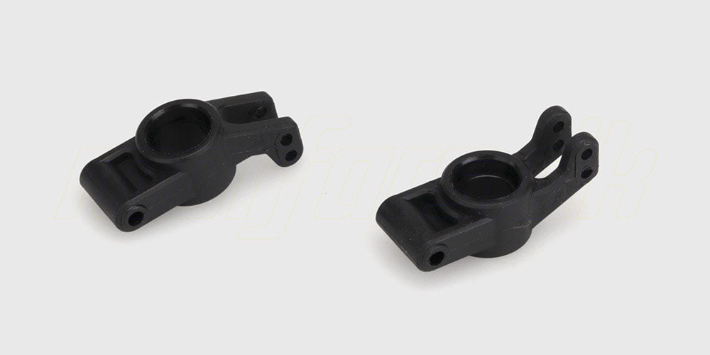 To sorte Ravage Rear Hubs baghjulsophæng i plast til fjernstyret bil vist på en hvid baggrund.
