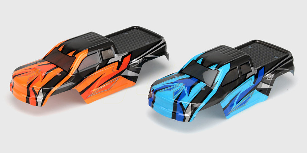 Orange Ravage karrosse til fjernstyret bil med strømlinet design.