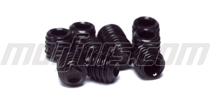 Sæt med to sorte 3x3mm pinolskruer til montering af dele på fjernstyrede biler.