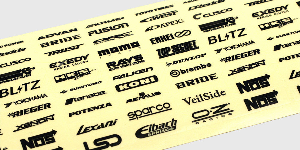 Ark med sorte Smallz logo klistermærker til styling af fjernstyrede biler og tilbehør.