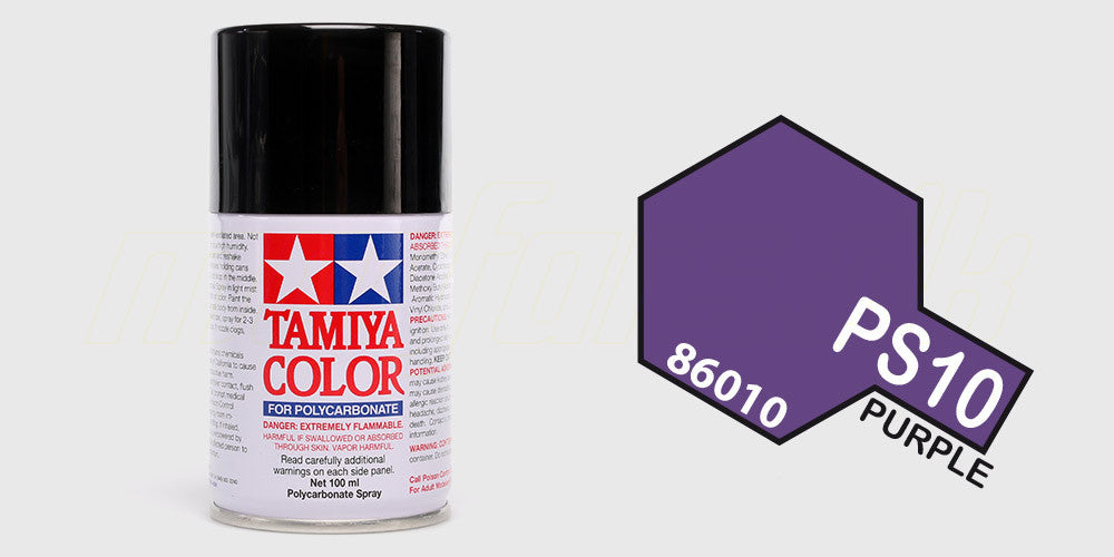 Spraymaling i farven Tamiya Color PS-10 Purple til lakering af fjernstyrede biler med polycarbonat karosseri.