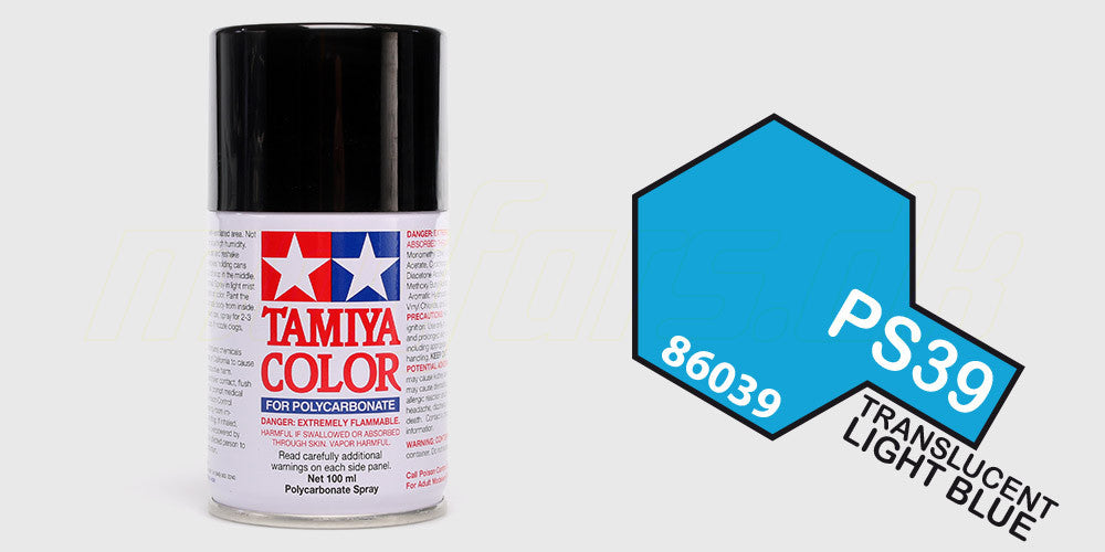 Tamiya PS-39 spraymaling i gennemsigtig lyseblå til maling af RC-biler i Lexan.