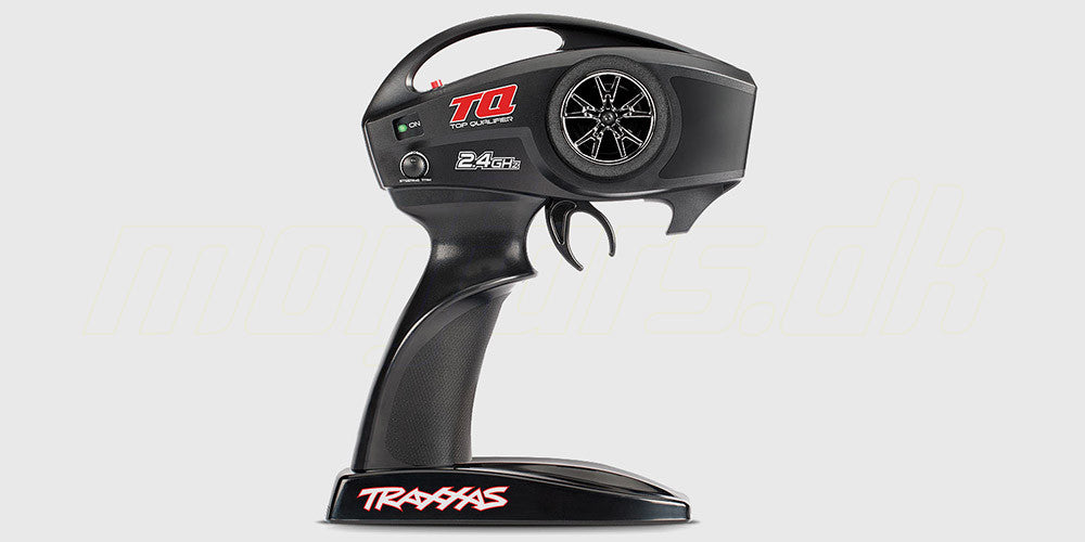 Sort Traxxas TQi 2,4GHz fjernstyring til Traxxas Rustler Brushless fjernstyret bil.