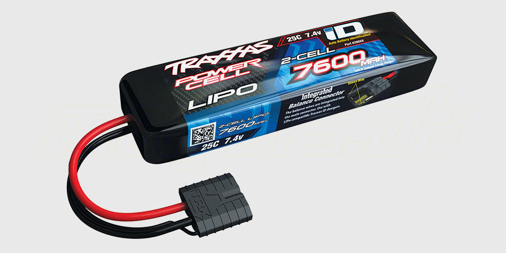 Kraftfuldt Traxxas Power Cell 7.4V 7600mAh LiPo-batteri med iD-stik til fjernstyrede biler.