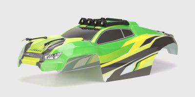 Hammer Body karrosseri i gennemsigtig plast til fjernstyret bil vist på en hvid baggrund.