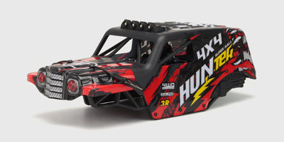Blåt og sort Hurricane XL MT karosseri med grafik til en fjernstyret monster truck.