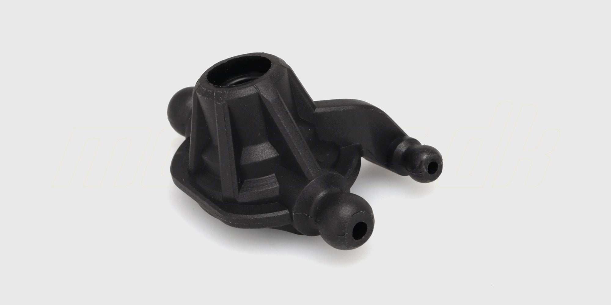 To sorte XLH steering hubs styrespindler i plast til fjernstyret bil vist på en hvid baggrund.