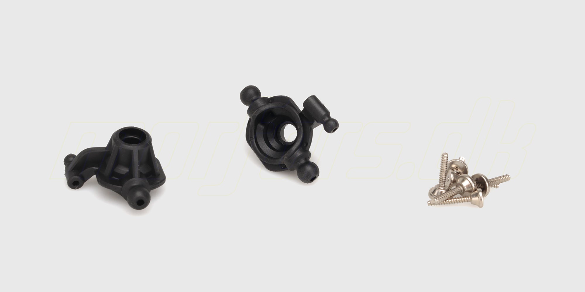 To sorte XLH steering hubs i plast til styring af hjul på en fjernstyret bil, vist på hvid baggrund.