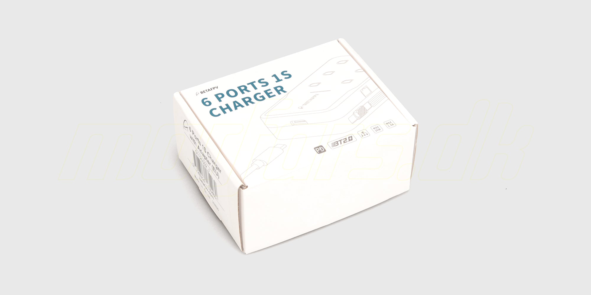 BetaFPV 6 Port 1S batterioplader med USB-C indgang til opladning af seks LiPo batterier samtidigt.