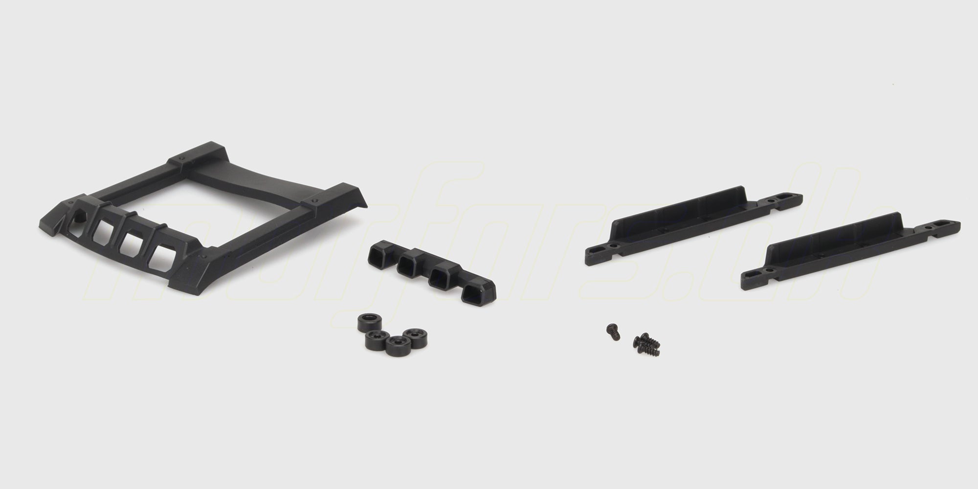 Sort Tornado Body Light Bar Mount plastikbeslag til montering af lysbom på en fjernstyret bil.