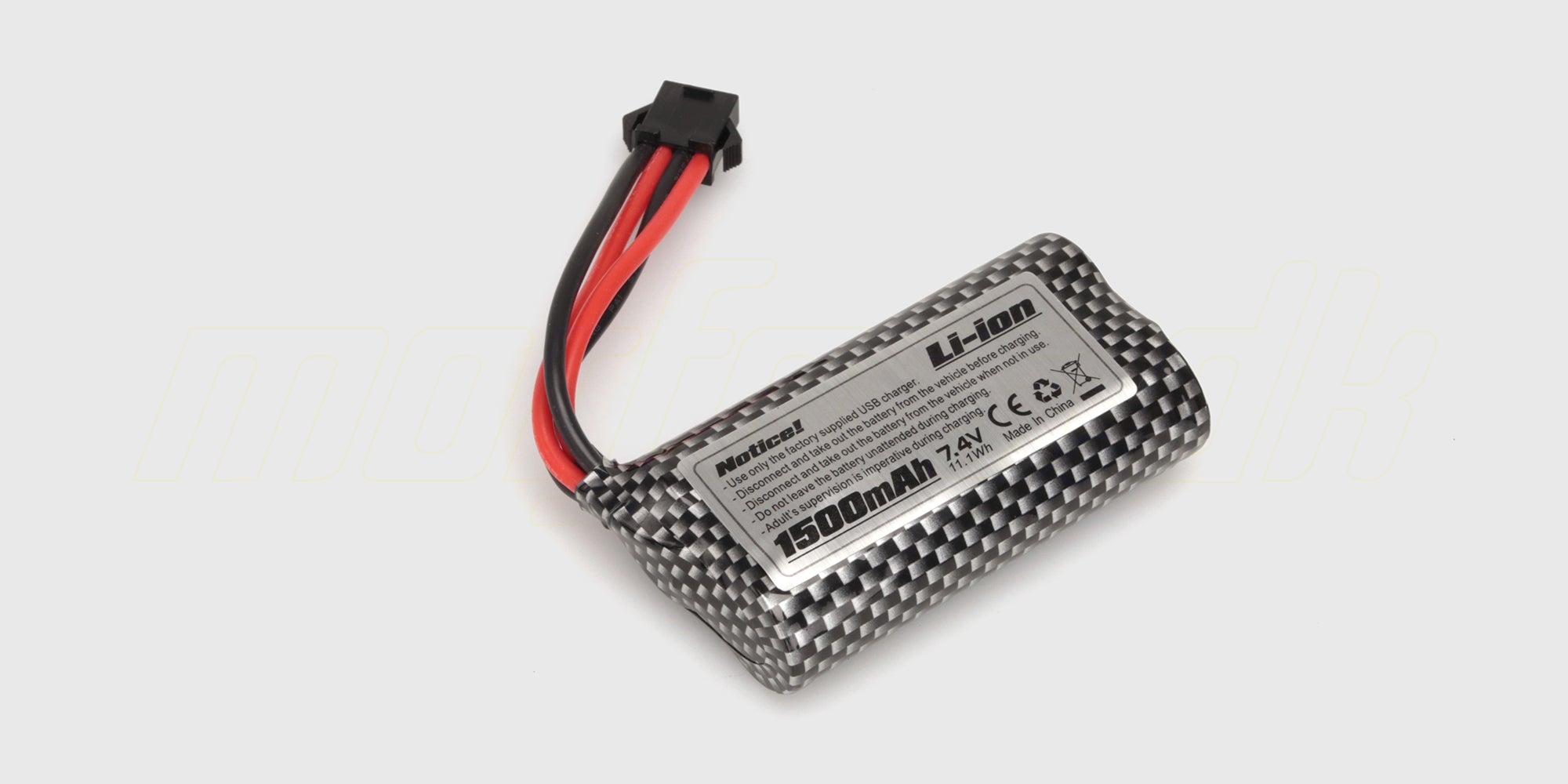 To blå Hunter Li-ion batteripakker med hvide stik til fjernstyrede biler vist på hvid baggrund.